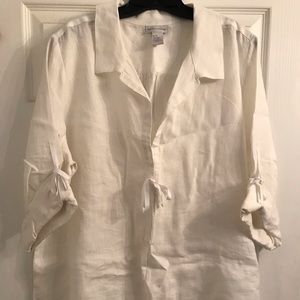 Soft Surroundings linen tunic white collared 1X